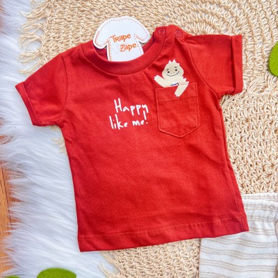 Conj. Camiseta Happy Like Me e Bermuda em Linho - Ferrugem e Areia